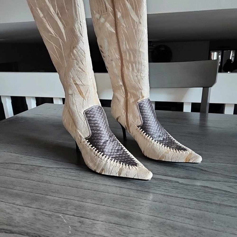 Rasolli Cream and Brown Heeled Boots
